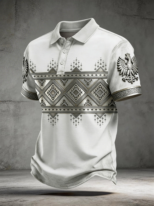 Męska koszulka polo z geometrycznym wzorem retro polski słowiański