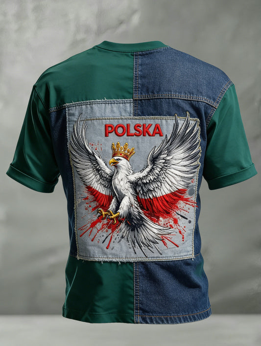 Męski t-shirt z polskim nadrukiem w stylu kamuflażowym