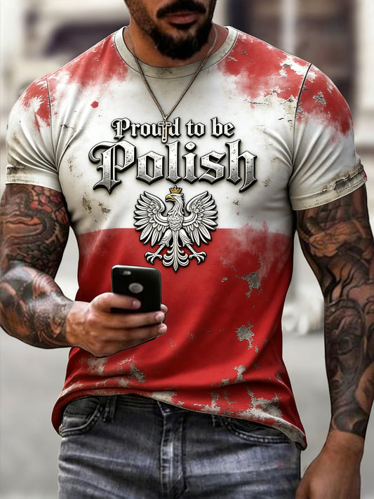 Męska koszulka w stylu vintage z dumą polskiego orła Casual