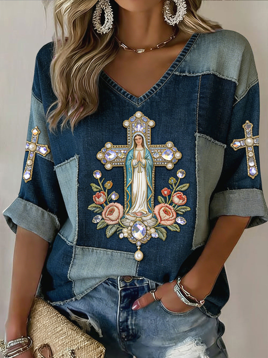 Damska bluzka Virgin Mary w stylu vintage