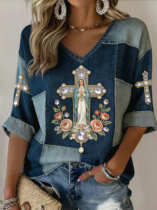 Damska bluzka Virgin Mary w stylu vintage