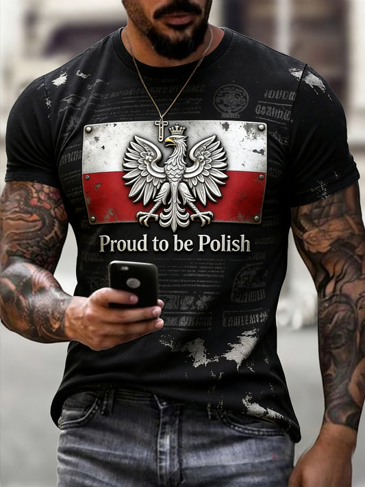 Casualowa koszulka męska w stylu vintage z nadrukiem polskiego orła