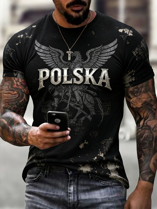 Męska koszulka w stylu vintage Polski orzeł Casual