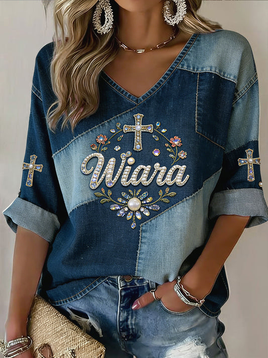 Damski Vintage Inspirowany Polką Casual Art Top