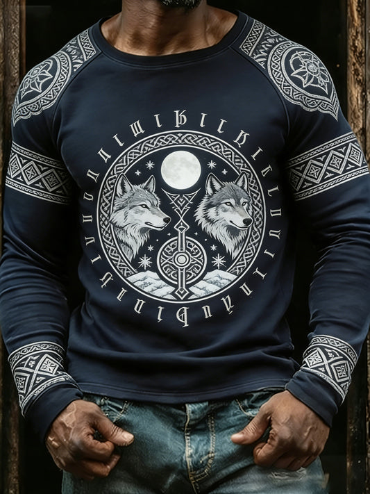 Męski t-shirt z długim rękawem i nadrukiem w motywie wikingów