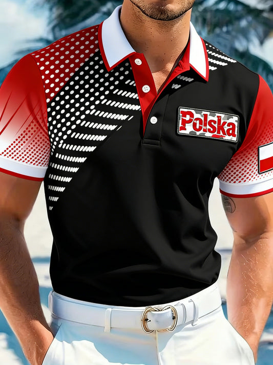 Męski polski moro w stylu wojskowym z artystycznym nadrukiem na polo