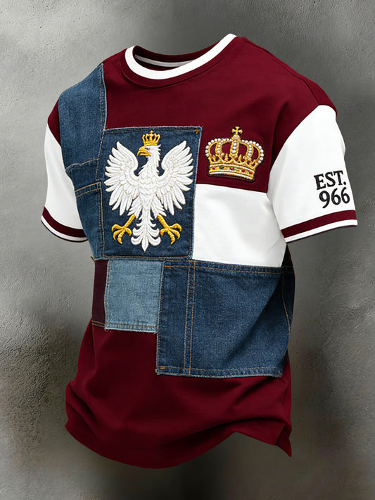 Męski T-shirt z nadrukiem ptaka narodowego w kolorach flagi Polski