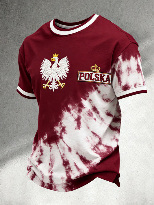 Męski T-shirt z nadrukiem ptaka narodowego w kolorach flagi Polski