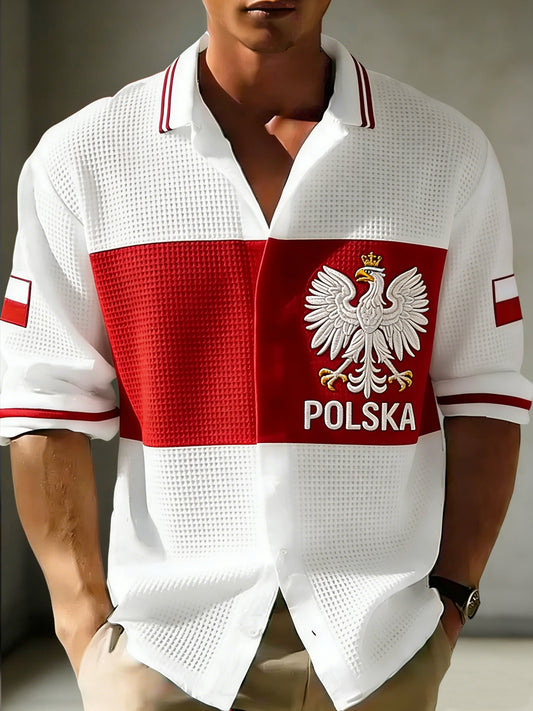 Męska polska koszulka patchworkowa w stylu vintage