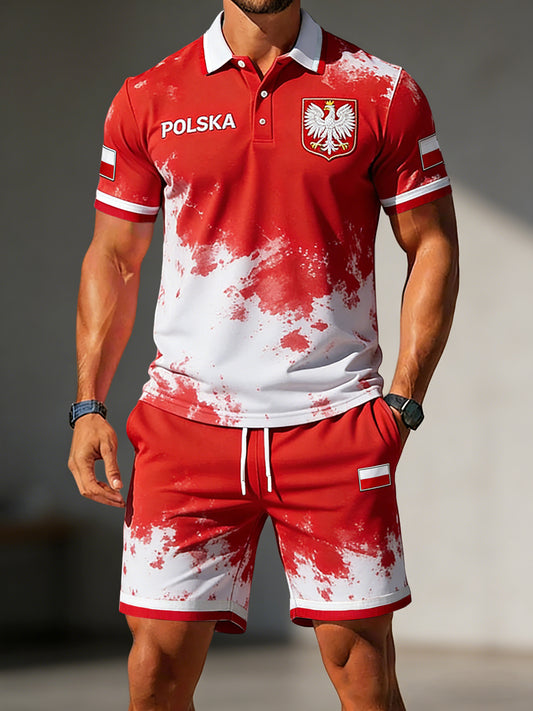 Męski zestaw w stylu vintage: koszulka polo i szorty w polskim stylu