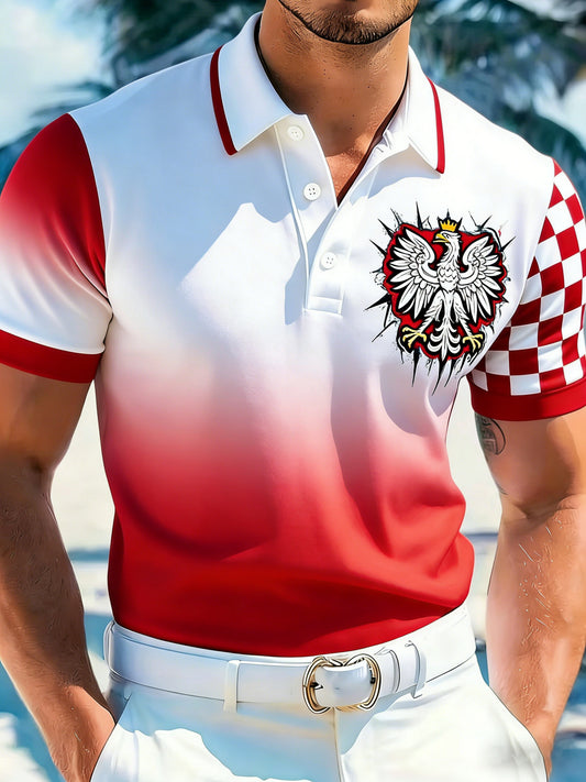 Męska koszulka polo z krótkim rękawem z polskim nadrukiem kamuflażowym