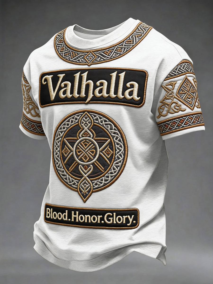Męski t-shirt w stylu wikingów z nadrukiem Valhalla