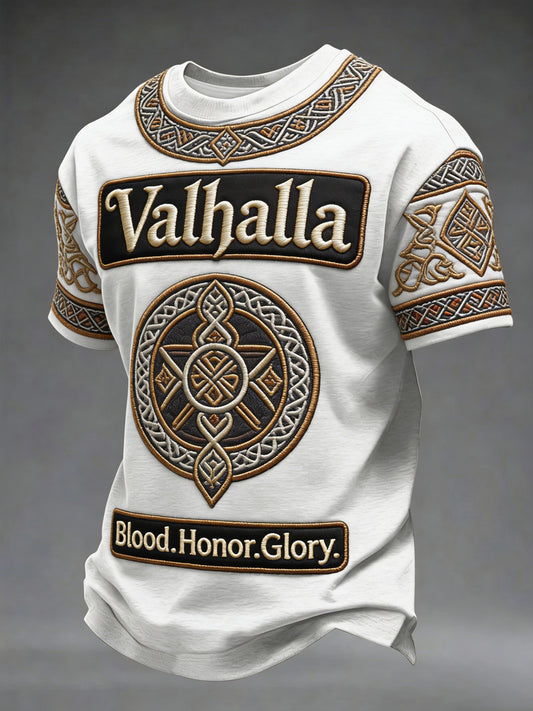 Męski t-shirt w stylu wikingów z nadrukiem Valhalla