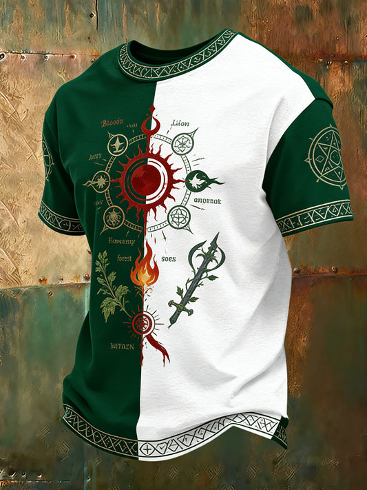 Męski t-shirt z artystycznym nadrukiem w stylu polskiego czarodzieja „Magiczny Świat”