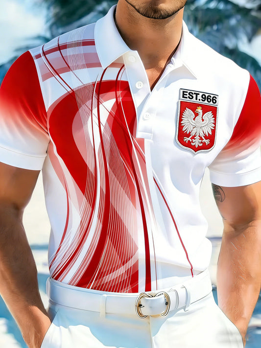 Męski casualowy polo w kamuflażu w kolorystyce z flagą Polski