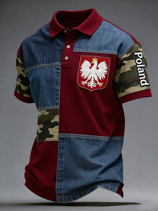 Męski casualowy polo w kamuflażu w kolorystyce z flagą Polski