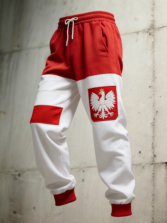 Męskie spodnie kamuflażowe w stylu casual z kolorystyką flagi polskiej