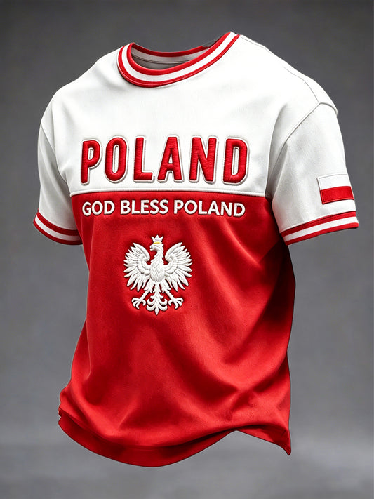 Męski codzienny t-shirt z krótkim rękawem w polskie patchworkowe wzory