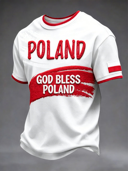 Męski biały codzienny t-shirt z krótkim rękawem z nadrukiem graffiti Polska
