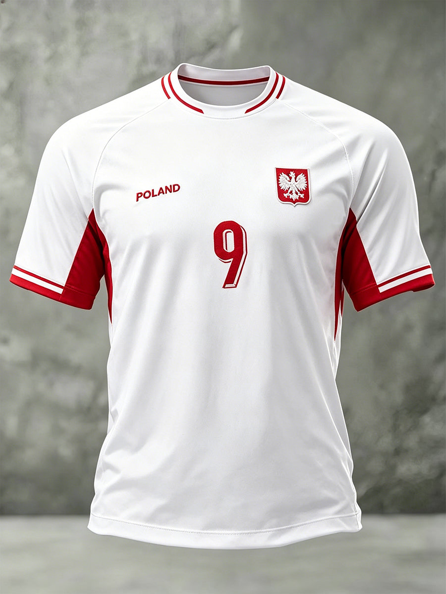 Męski t-shirt raglanowy z nadrukiem w stylu color-block na temat piłki nożnej