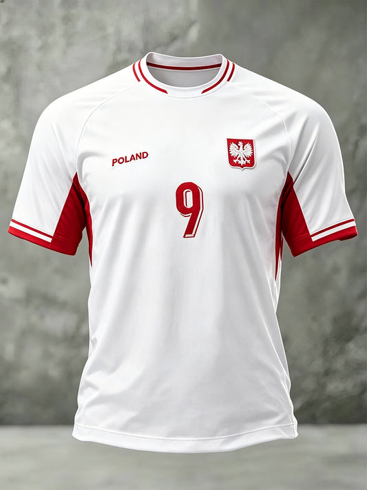 Męski t-shirt raglanowy z nadrukiem w stylu color-block na temat piłki nożnej