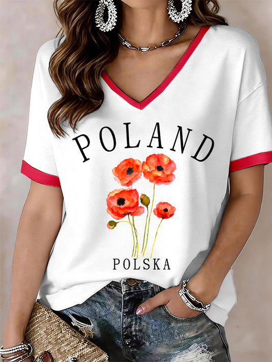 Kobieca koszulka polska z dekoltem w kształcie litery V