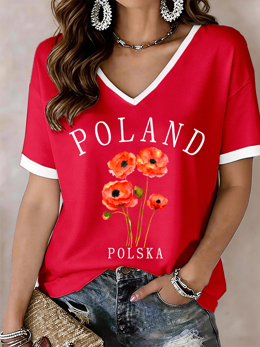 Kobieca koszulka polska z dekoltem w kształcie litery V