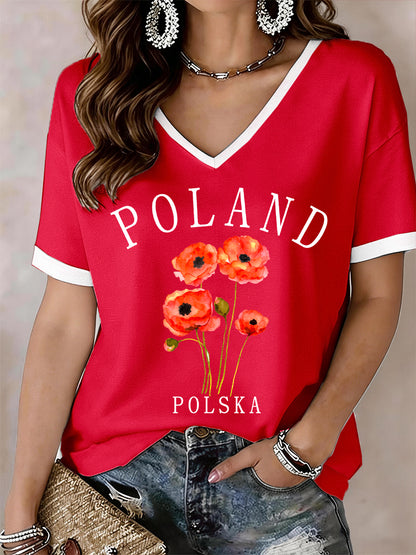 Kobieca koszulka polska z dekoltem w kształcie litery V