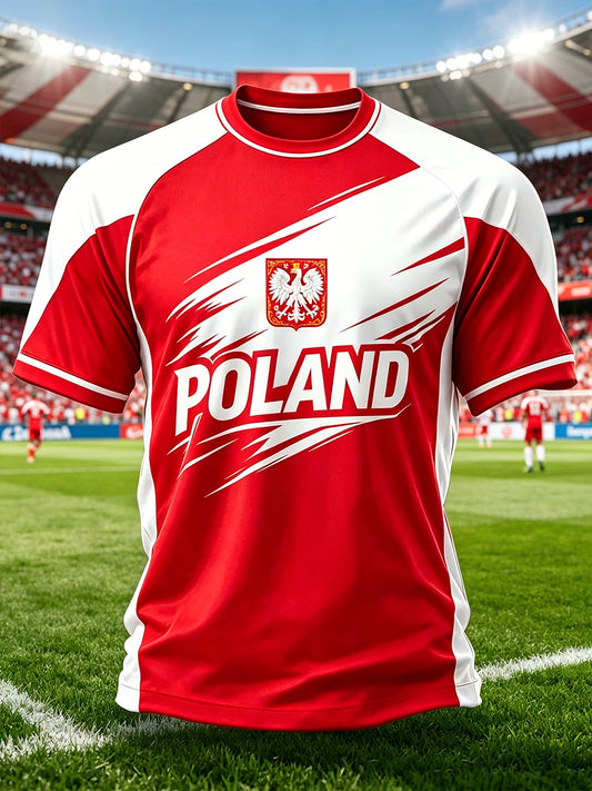 Męski t-shirt raglanowy z nadrukiem w stylu color-block na temat piłki nożnej