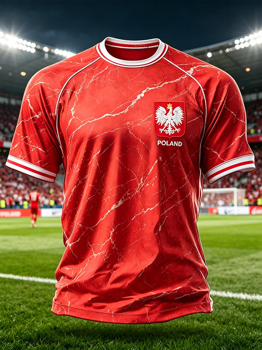 Męski t-shirt raglanowy z nadrukiem w stylu color-block na temat piłki nożnej