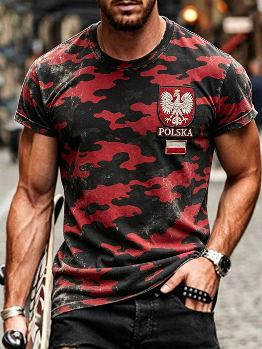 Męski artystyczny t-shirt z wyblakłym nadrukiem orła