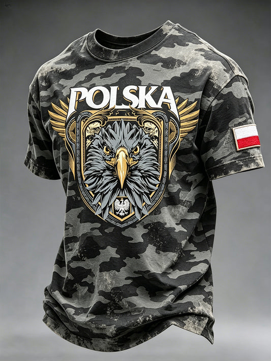 Męski artystyczny t-shirt z wyblakłym nadrukiem orła