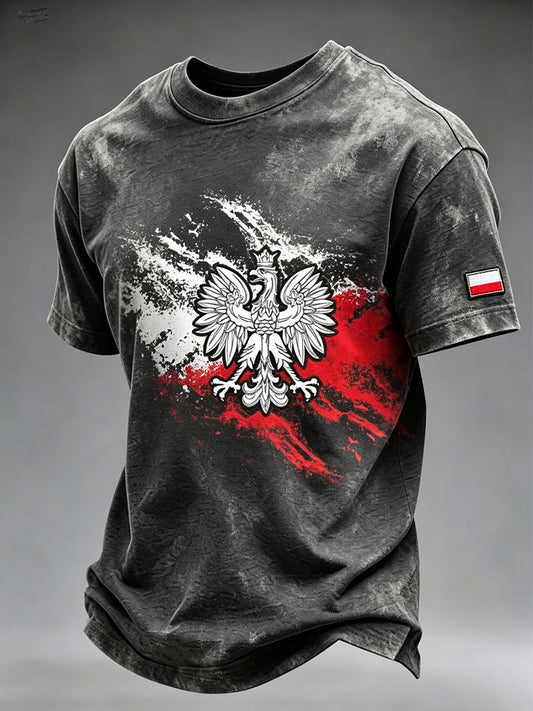 Męski artystyczny t-shirt z wyblakłym nadrukiem orła