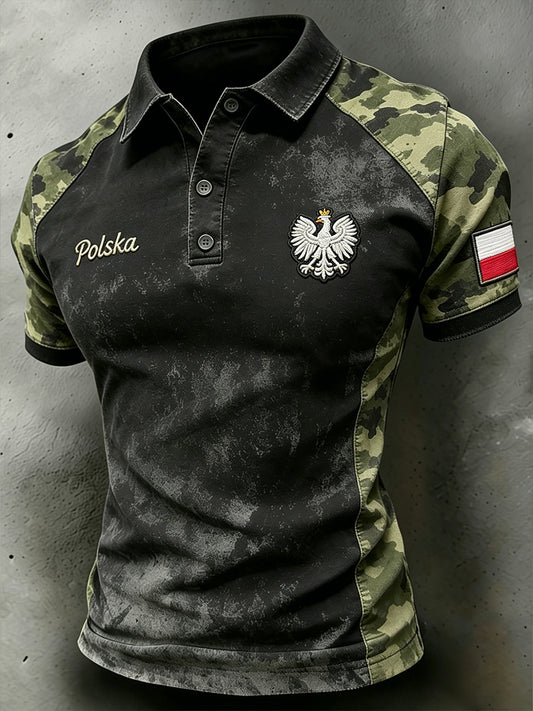 Damska koszulka kamuflażowa z efektem znoszenia i artystycznym nadrukiem orła