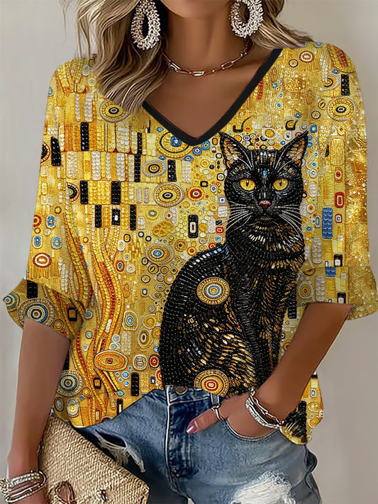 Damska koszulka Glitter Black Cat Art Waffle