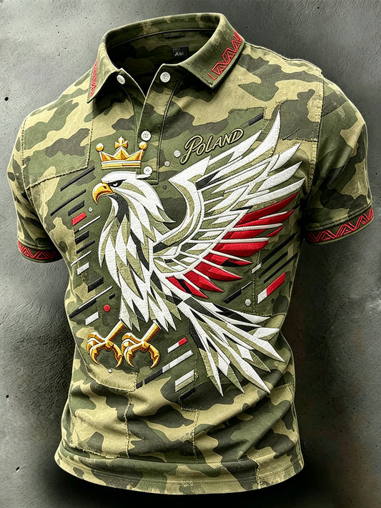 Męska koszulka polo z kamuflażem w trudnej sytuacji z nadrukiem Eagle