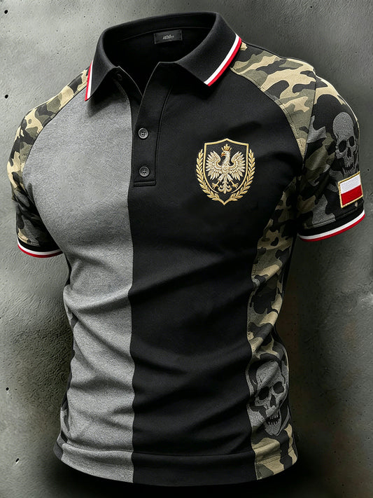Męski koszulka polo z krótkim rękawem w stylu distressed z nadrukiem moro