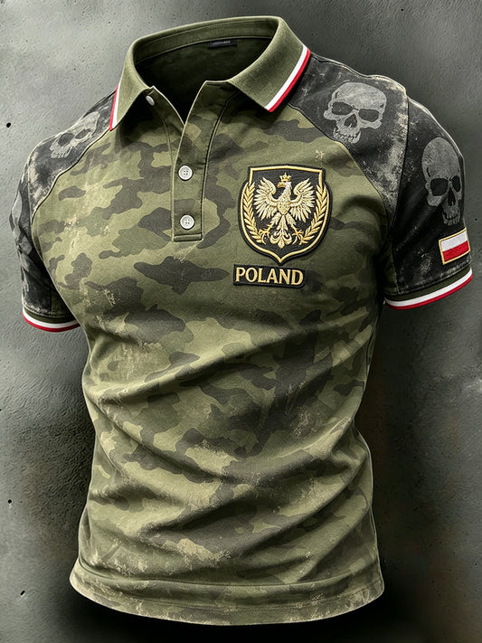 Męski koszulka polo z krótkim rękawem w stylu distressed z nadrukiem moro