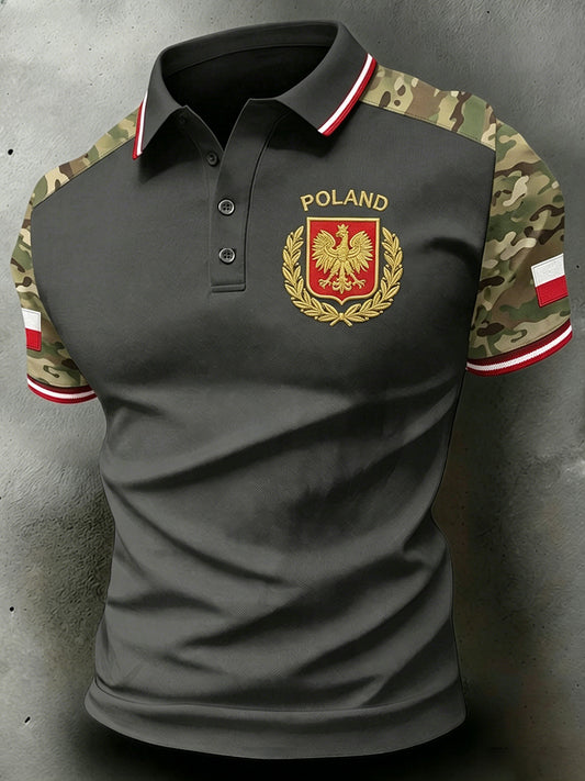 Męski koszulka polo z krótkim rękawem w stylu distressed z nadrukiem moro