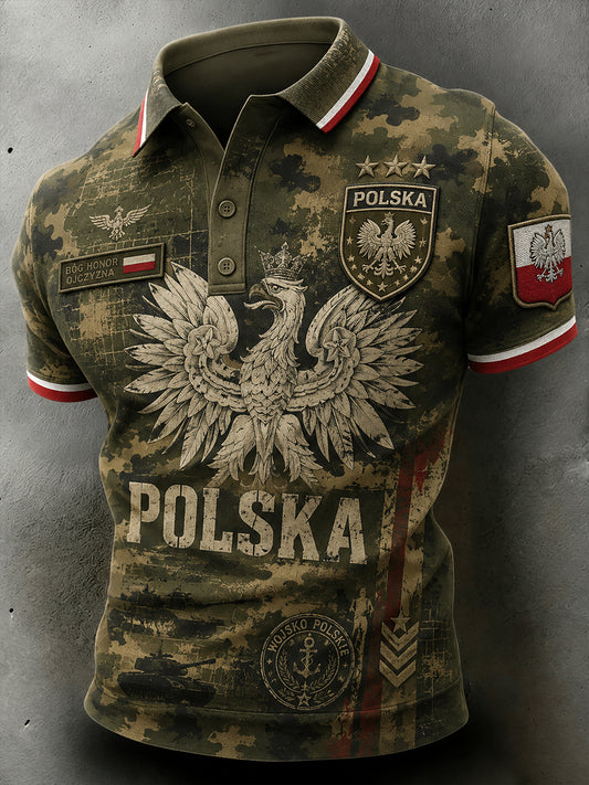Męska koszulka polo z krótkim rękawem w kamuflaż retro