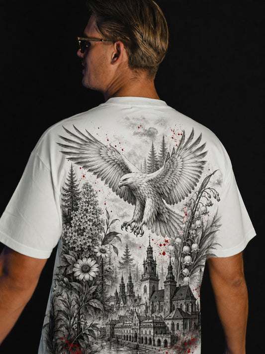 Męski t-shirt z krótkim rękawem i artystycznym nadrukiem flagi polskiej