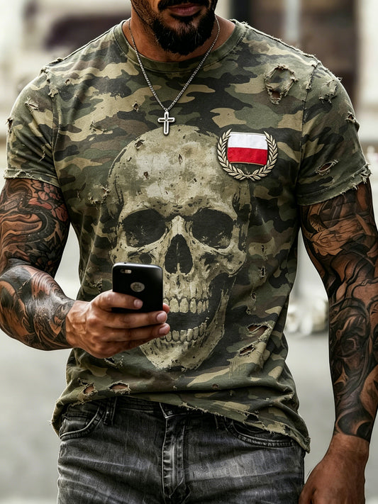 Męski t-shirt w polski kamuflaż, z graficznym nadrukiem