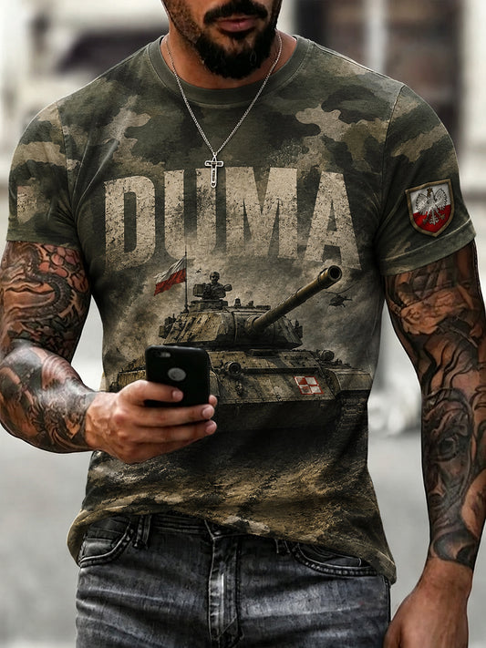 Męski t-shirt z efektem znoszenia, wojskowy wzór moro