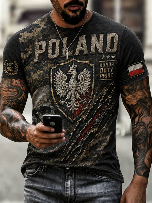Męski koszulka z krótkim rękawem w stylu retro z nadrukiem moro