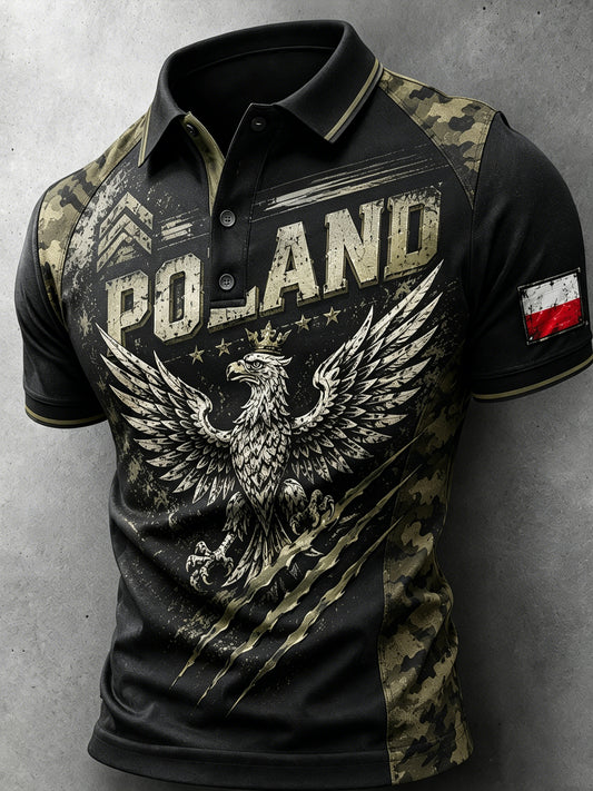 Męska koszulka polo z patchworkiem w polski kamuflaż