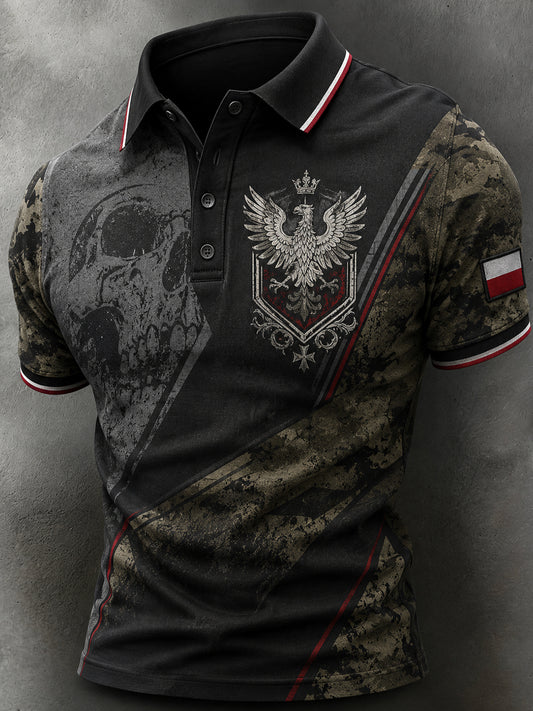 Męski polski koszulowy polo z nadrukiem artystycznym w stylu patchworkowym i kamuflażowym