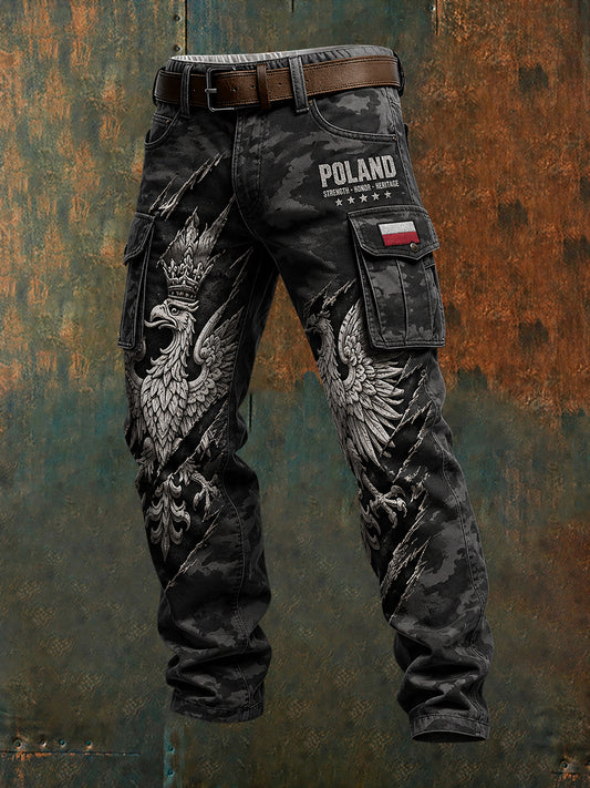 Męskie spodnie cargo w stylu retro z nadrukiem moro
