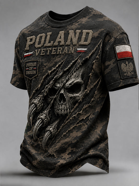 Męski retro w trudnej sytuacji kamuflaż polski artystyczny nadruk Casual T-Shirt