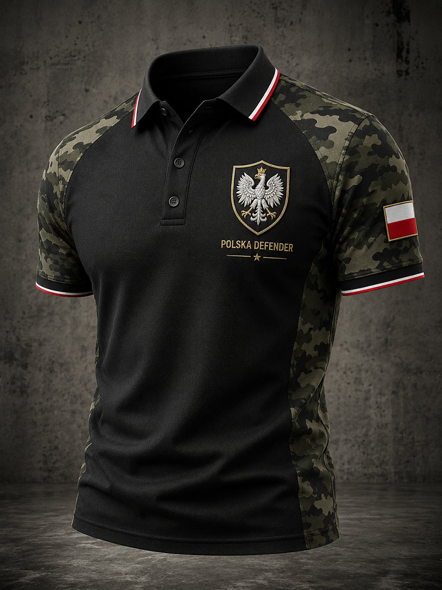 Męska koszulka polo z krótkim rękawem, moro, wzór orła