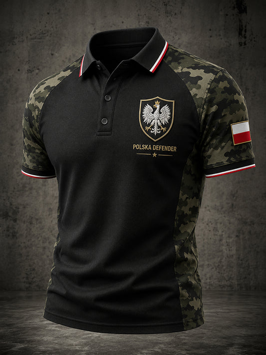 Męska koszulka polo z krótkim rękawem, moro, wzór orła